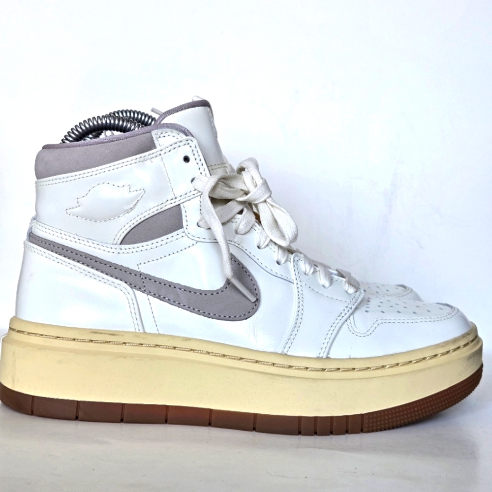 Nike White and Gray High-Tops with Tan Soles Size 8